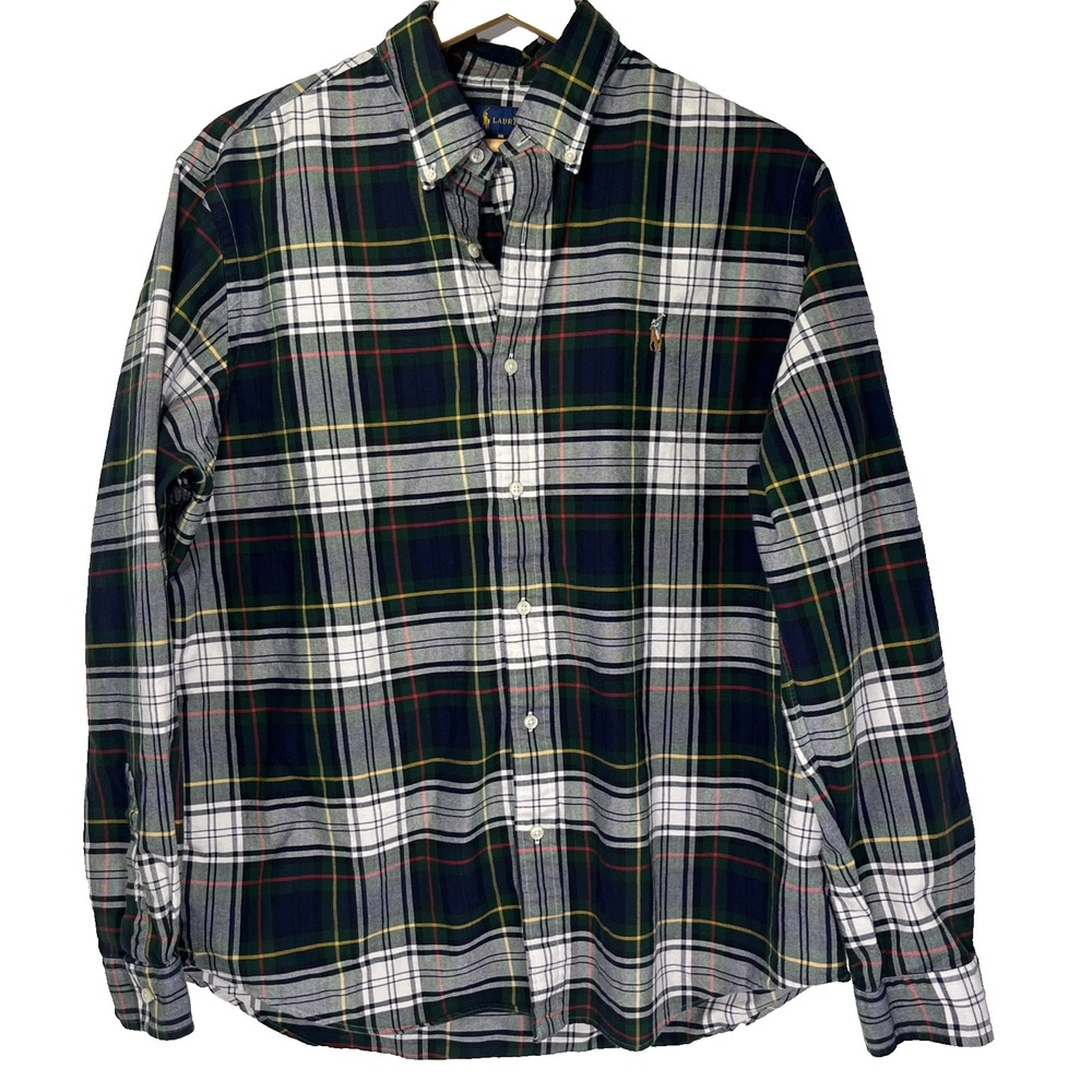 Polo Ralph Lauren Mens XL Navy Long Sleeve Button Down Plaid Shirt Flesh Pony